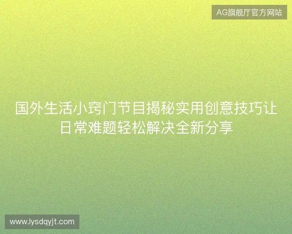 国外生活小窍门节目揭秘实用创意技巧让日常难题轻松解决全新分享 国外生活小窍门节目揭秘实用创意技巧让日常难题轻松解决全新分享